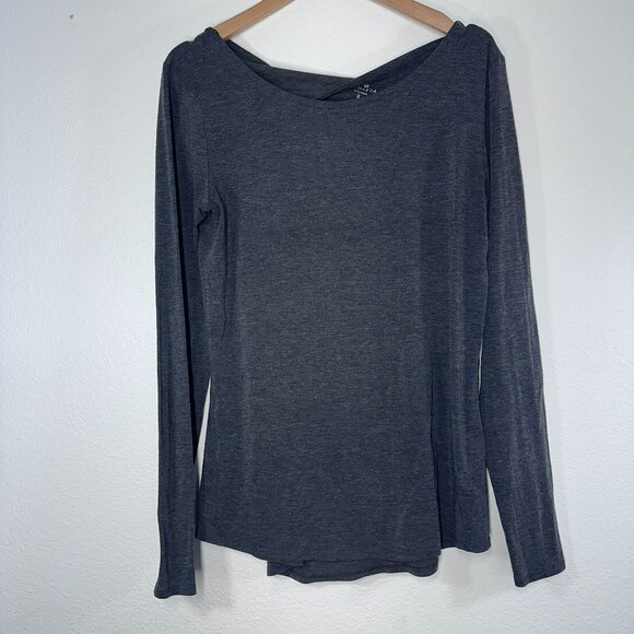 Athleta Size Small Women Yogini Criss Cross Back Heather Gray Top Long Sleeve - Picture 1 of 6